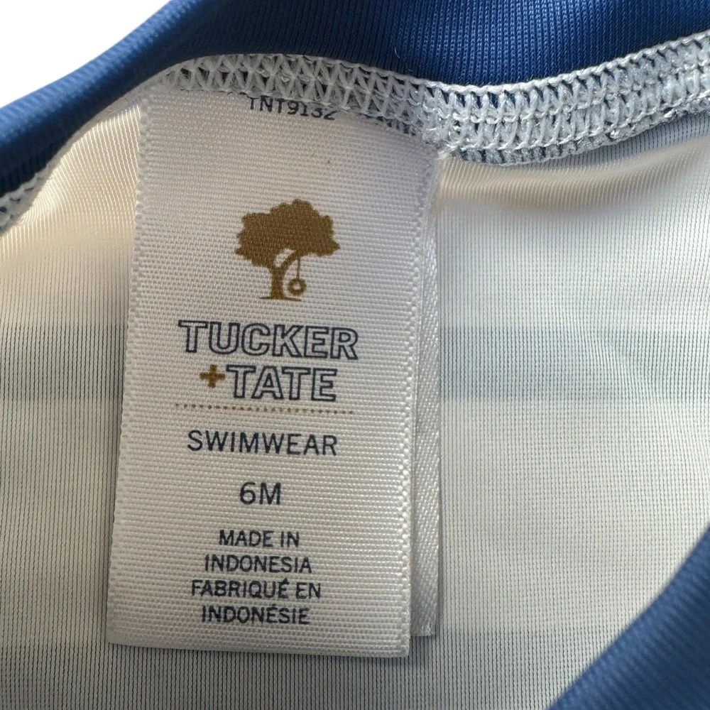 Tucker Tate Baby Swimsuit 6M Navy Blue Striped Rashguard One Piece Romper